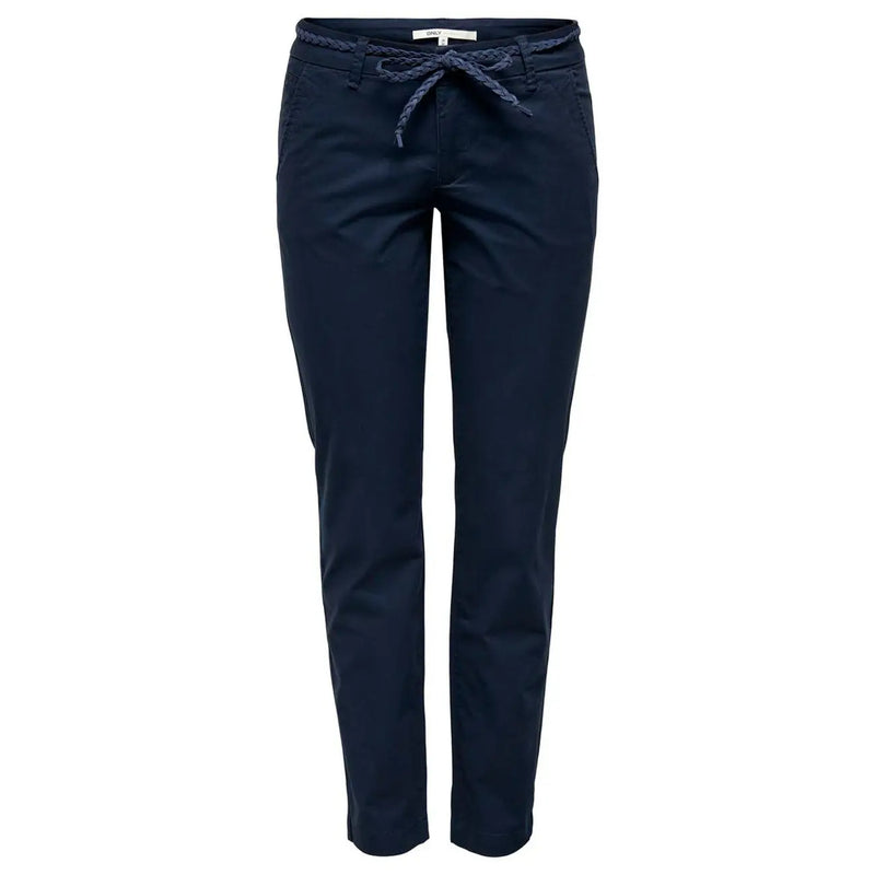 Marineblaue Damenhose aus gewebter Baumwolle mit Kordelzug und geflochtenem Bund, geeignet für Frühling und Sommer