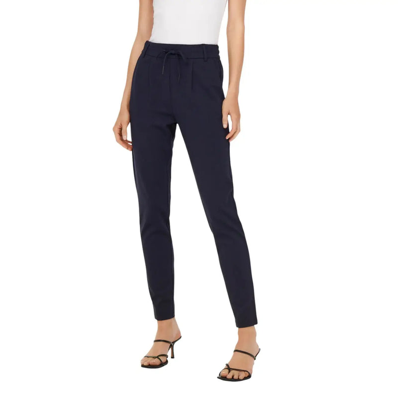 Marineblaue, hochgeschnittene, schmal zulaufende Hose mit Kordelzugbund aus Viskosemischung für Herbst/Winter von Only Frauen