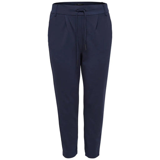 Only Damen-Hose in Marineblau mit schmal zulaufendem Bein, Kordelzugbund und dezenten Falten aus Viskosemischung für Herbst und Winter