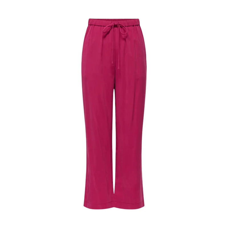 Magentafarbene, weit geschnittene, fuchsiafarbene Viskosehose von only Damen mit elastischem Bund und Kordelzugverschluss