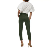 Olivgrüne hochtaillierte only Damenhose aus Viskosemischung mit schlichter Schnürung und dezenter Bügelfalte hinten, Größe S