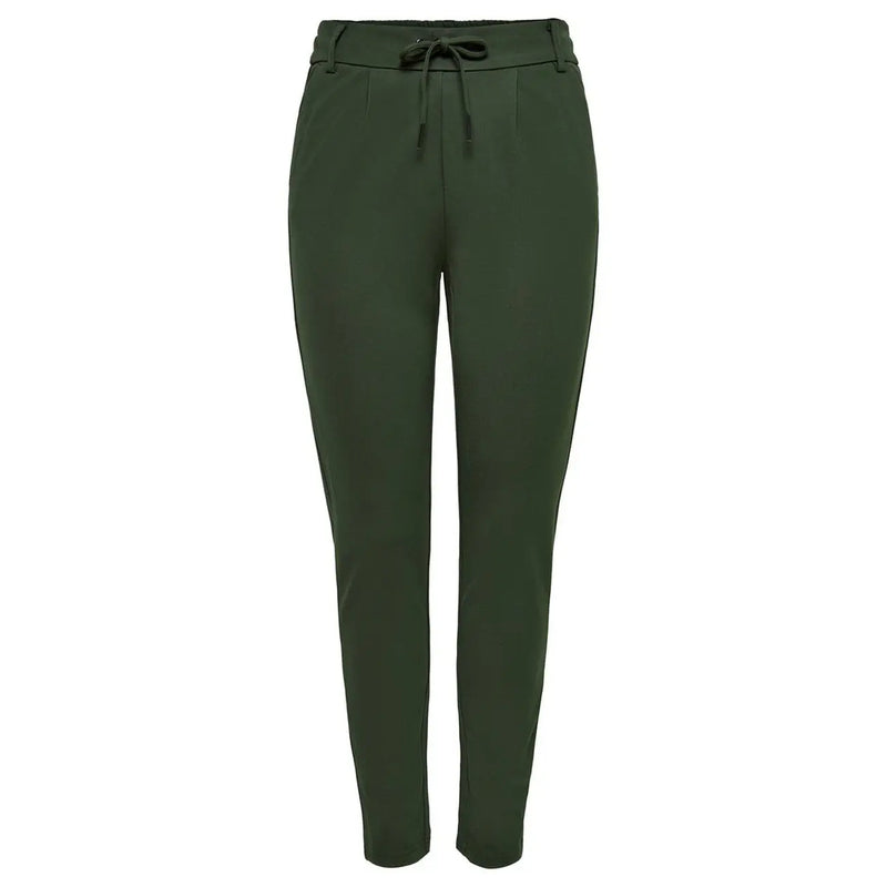 Only Damen-Hose aus dunkelgrünem Viskosemischgewebe mit hohem Bund, Kordelzug, Größe S, schlichte Schnürung