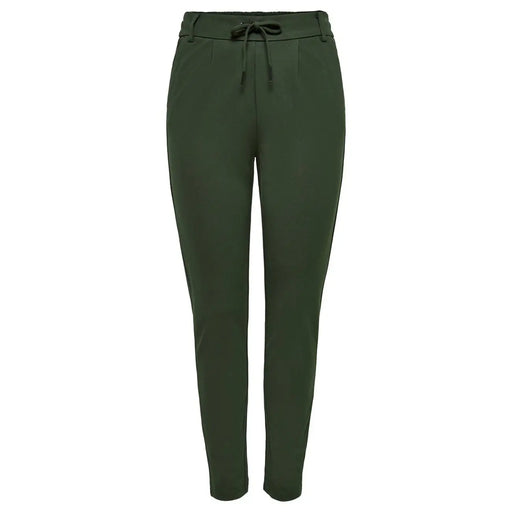 Only Damen-Hose aus dunkelgrünem Viskosemischgewebe mit hohem Bund, Kordelzug, Größe S, schlichte Schnürung