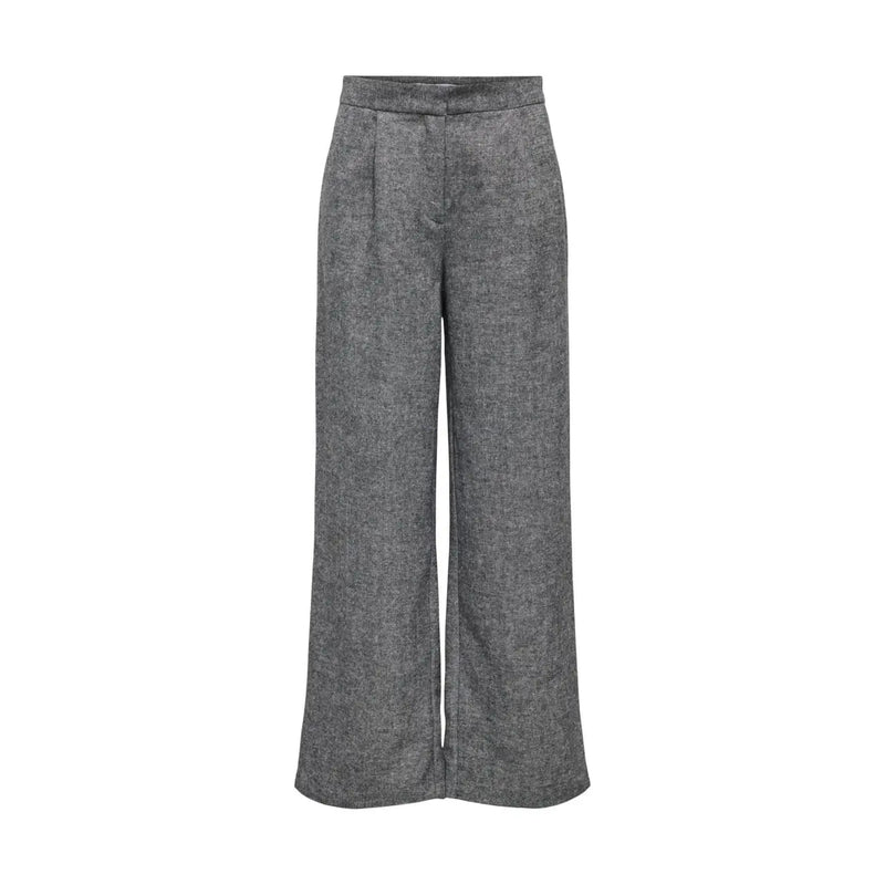 Graue, strukturierte Polyesterhose mit weitem Bein von only Damen mit hoher Taille und dezenten Falten für Herbst und Winter