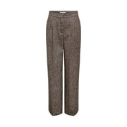 Only Graue Damen-Polyesterhose mit braunem Fischgrätmuster, weitem Bein, hohem Bund und Falten vorne für Herbst und Winter