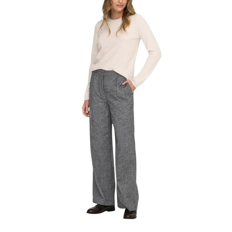 Graue, fischgrätmusterte, weite Polyesterhose für Damen von Only, geeignet für Herbst und Winter