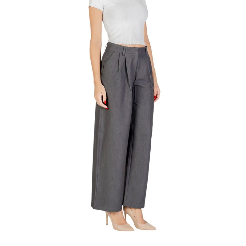 Graue weite Hose Only Damenhose aus Polyester-Viskose mit tailliertem, hohem Bund, Bundfalten vorne, Reißverschlusshaken, Größe 38