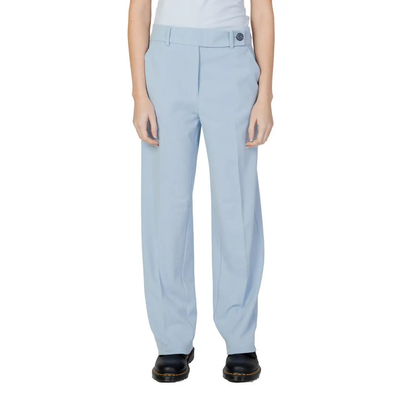 Hellblau Only Taillierte Damenhose aus Polyester mit geradem Bein und Ein-Knopf-Bundverschluss