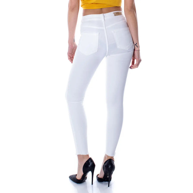 Weiße, hochgeschnittene Skinny-Jeans aus Baumwollstretch mit klarem, modernem Schnitt und ausgefransten Säumen für Damen von only
