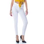 Weiße, hochgeschnittene Skinny-Jeans aus Stretch-Baumwolle mit ausgefranstem Saum von Only Damenhosenkollektion