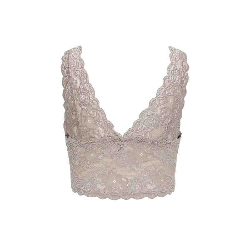 Ein zartes beigefarbenes Spitzen-Crop-Top top mit gewellten Rändern von Only Damenunterwäsche ONLCHLOE Spitze grau Polyester Träger