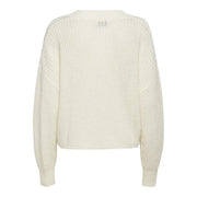 Cream-colored loose-fitting knit sweater with ribbed pattern and long sleeves for women made of acrylic