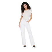 Only Weiße Damen-Jeans aus Stretch-Baumwolle mit hohem Bund und ausgestelltem Bein sowie einem klaren, modernen Schnitt.