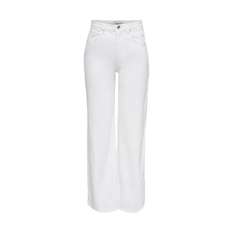 Only Weiße Damenjeans aus Stretch-Baumwolle mit weitem Bein und klaren, minimalistischen Ziernähten.