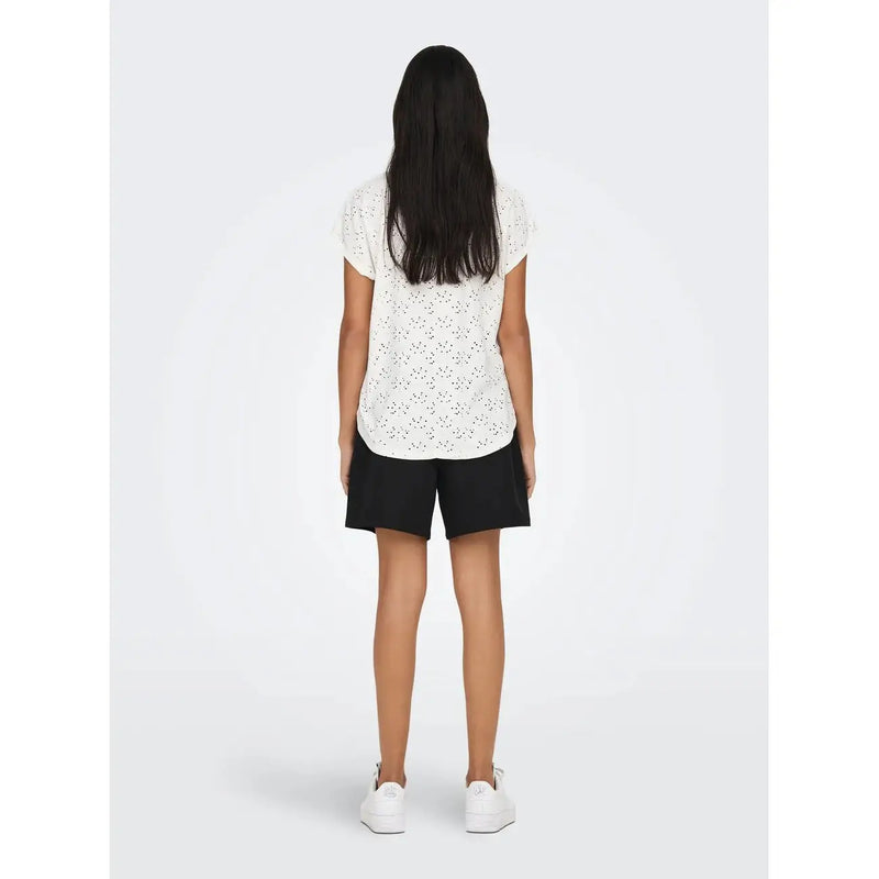 White eyelet short-sleeved top by Only Women featuring a delicate pattern made of polyester in size S
