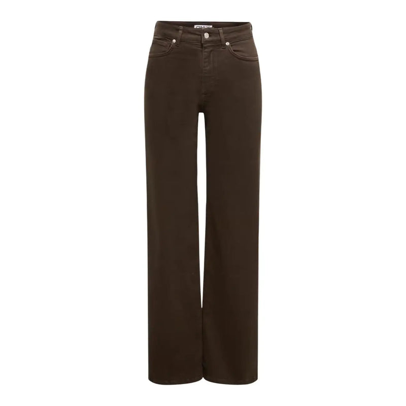 Only Weit geschnittene braune Baumwolljeans für Damen mit hohem Bund, dunkelbraunem Denim und silberfarbenen Beschlägen