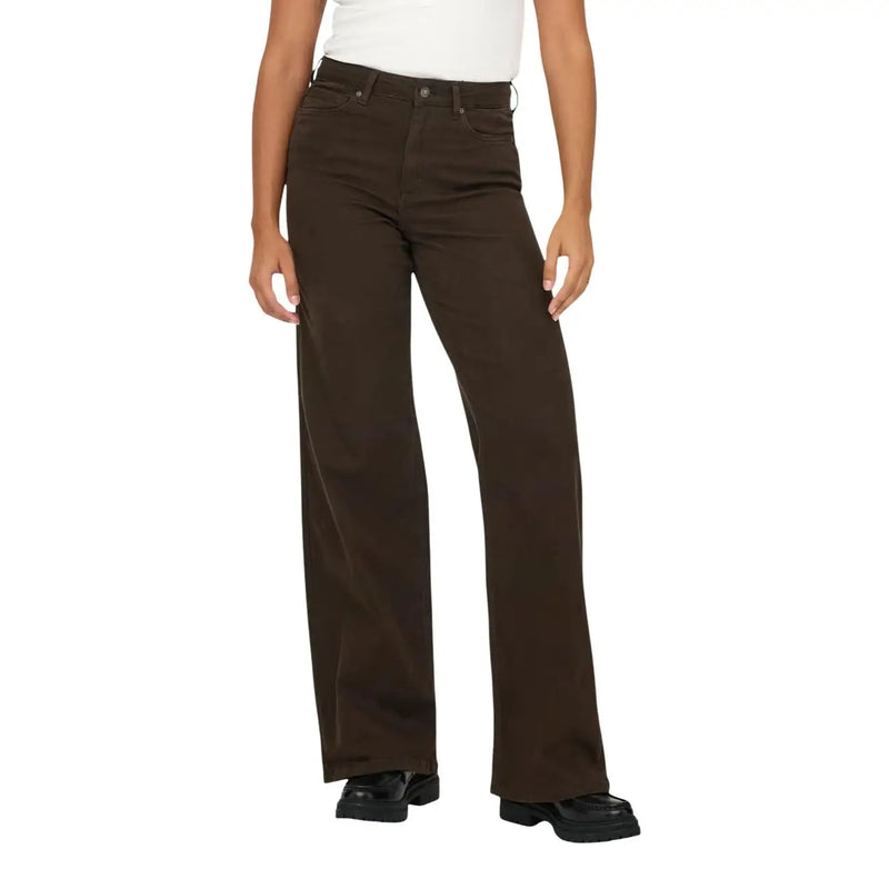 Dunkelbraune, hochgeschnittene Baumwolljeans mit weitem Bein für Damen, geradem Schnitt und klassischem Denim-Stoff von only