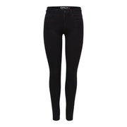 Only women’s black high-waisted skinny jeans in comfort denim for fall winter shown from the back side