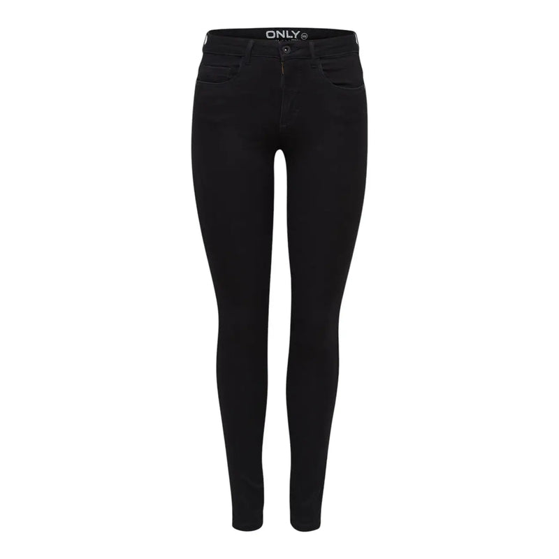 Only women’s black high-waisted skinny jeans in comfort denim for fall winter shown from the back side