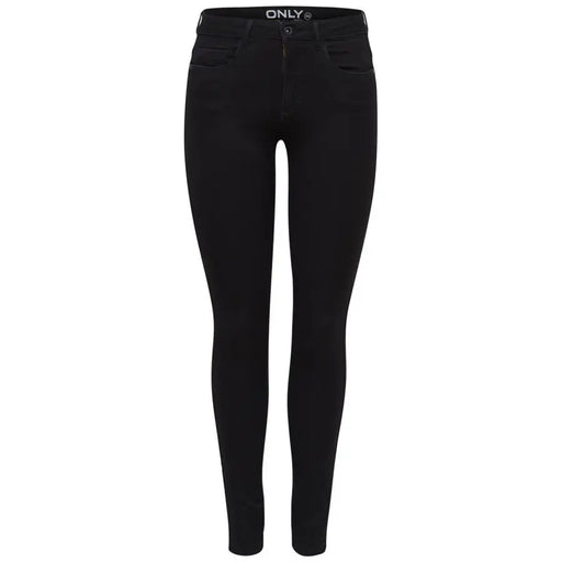 Only women’s black skinny jeans in comfort denim featuring a sleek form-fitting design for fall winter wear