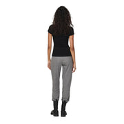 Gray heathered jogger pants with subtle textured pattern and cuffed hems paired with only women’s black cotton t shirt