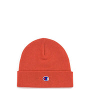Orange Champion beanie displayed with Champion Women’s Pink Cap in 100% Polyester