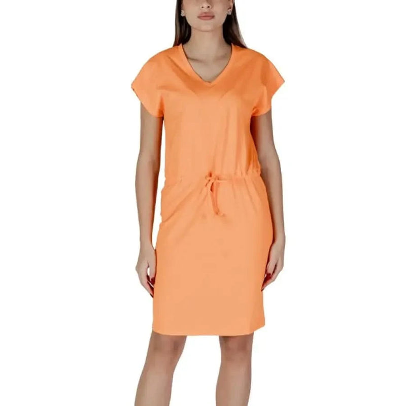Orange V-Neck Short Dress with Drawstring Waist by B.young for Women