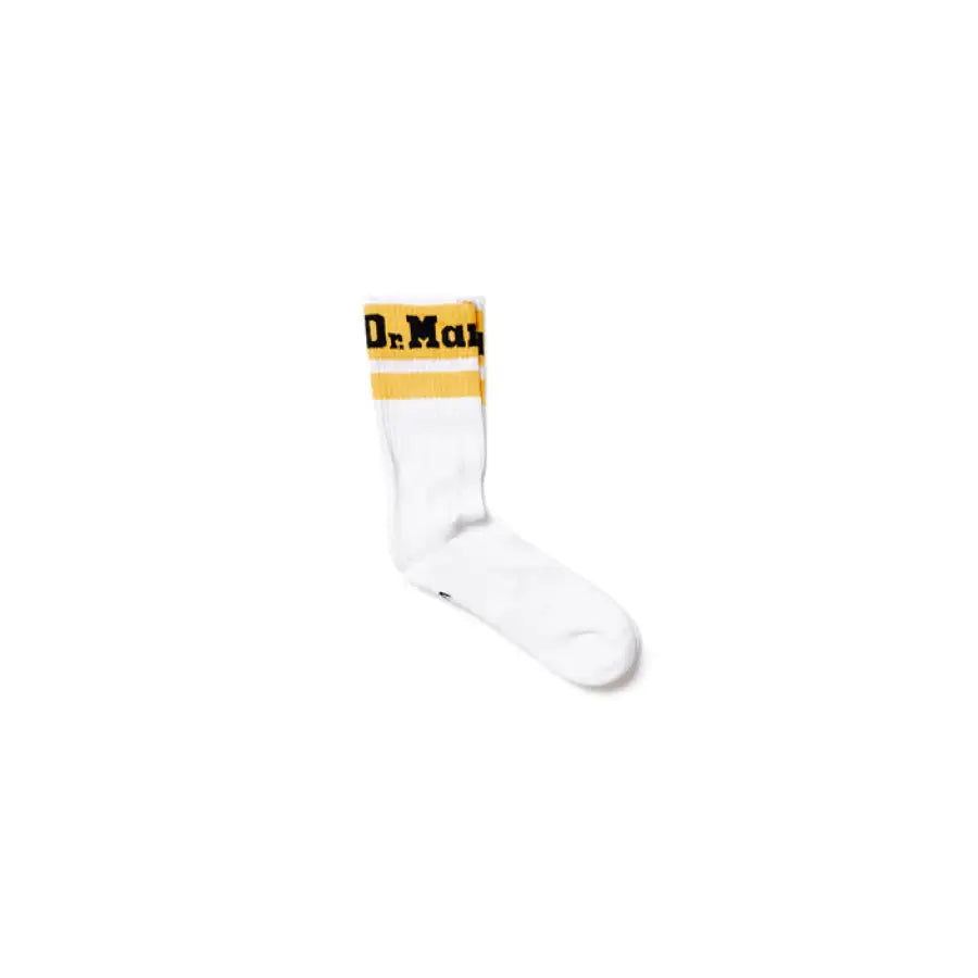 Dr. Martens white socks with yellow and black stripes for urban city style fashion