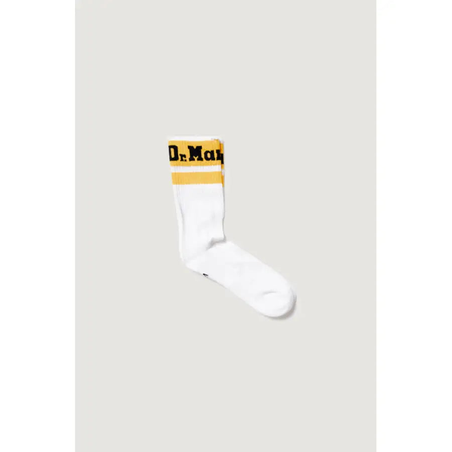 Dr. Martens white socks with yellow and black stripes, urban city style clothing