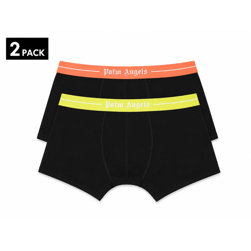 Schwarze Palm Angels Boxershorts aus Baumwolle mit neonorangenen und limettengrünen elastischen Bündchen und weißem Logo