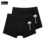 Schwarze Palm Angels Herren-Boxershorts aus Baumwolle mit weißer Palmen- und Markenlogo-Stickerei auf schwarzem Stoff