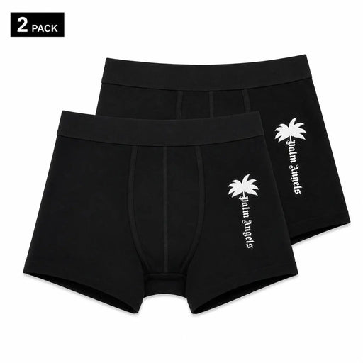Schwarze Palm Angels Herren-Boxershorts aus Baumwolle mit weißer Palmen- und Markenlogo-Stickerei auf schwarzem Stoff