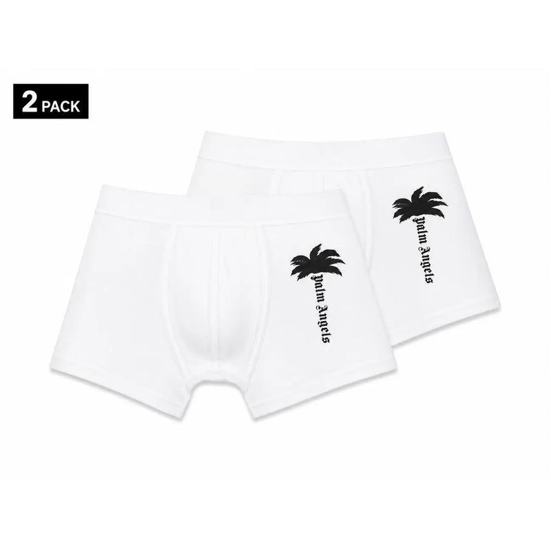 Weiße Baumwoll-Boxershorts von Palm Angels mit schwarzer Palmen- und Markenlogo-Stickerei für Herren in Schwarz