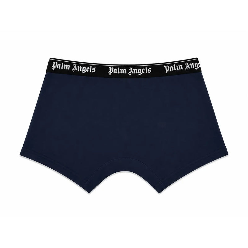 Marineblaue Palm Angels Herren-Boxershorts mit schwarzem Bund und weißem Logo aus Baumwoll-Stretchgewebe