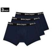 Marineblaue Palm Angels Herren-Unterwäsche, Boxershorts aus Baumwollstretch mit schwarzem Bund und weißem Logo, Vorderansicht