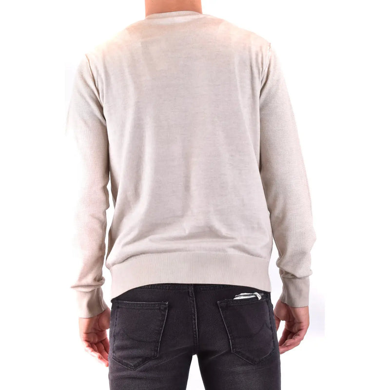 Baumwollpullover von Paolo Pecora für Herren in Beige mit gerippten Bündchen und Saum, Vorderansicht