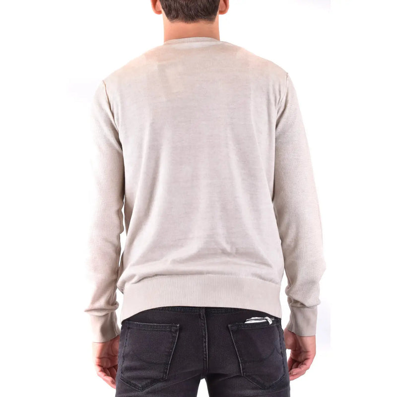 Baumwollpullover von Paolo Pecora für Herren in Beige mit gerippten Bündchen und Saum, Vorderansicht