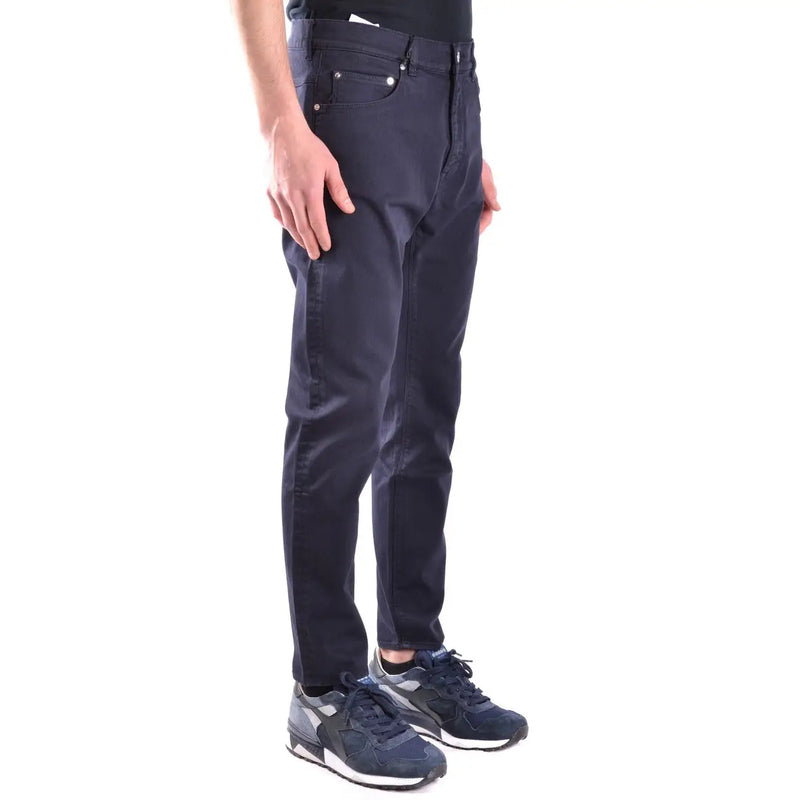 Paolo Pecora men cotton trousers blue stretch dark navy slim-fit denim jeans with five-pocket design and subtle stitching