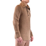 Paolo Pecora Herren-Strickpullover aus Kamelwolle mit Rollkragen, hellbrauner Waffelstruktur und gerippten Bündchen und Saum