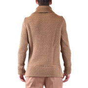 Paolo Pecora Herren-Strickpullover aus Kamelwolle mit Rollkragen, hellbraunem Strukturstrick, geripptem Saum und Bündchen