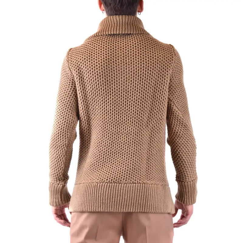 Paolo Pecora Herren-Strickpullover aus Kamelwolle mit Rollkragen, hellbraunem Strukturstrick, geripptem Saum und Bündchen