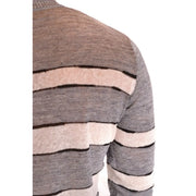 A Paolo Pecora men knitwear long-sleeved linen sweater with multicolor horizontal stripes in gray beige and black