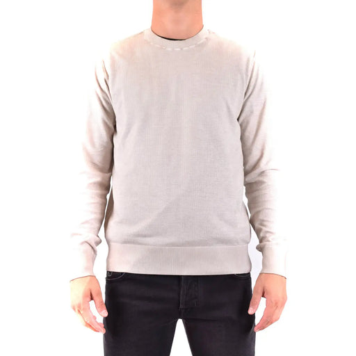 Paolo Pecora men knitwear light beige ribbed cotton sweater with long sleeves and crew neck
