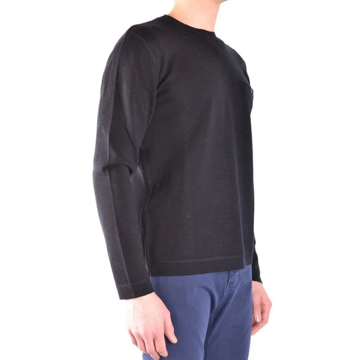 Paolo Pecora men black wool crewneck sweater with long sleeves and subtle seam detailing on the front side