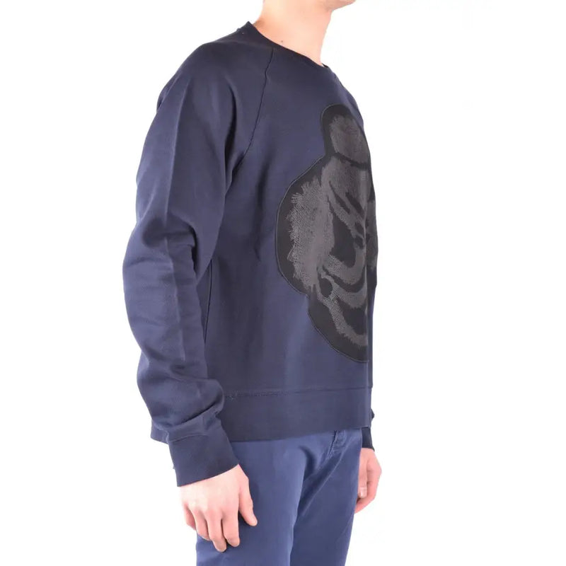 Marineblaues Baumwoll-Sweatshirt von Paolo Pecora für Herren mit Rundhalsausschnitt und großem schwarzem Tigeraufdruck auf der Brust