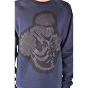 Paolo pecora men sweatshirt navy blue cotton with round neck and textured black gorilla face graphic on front