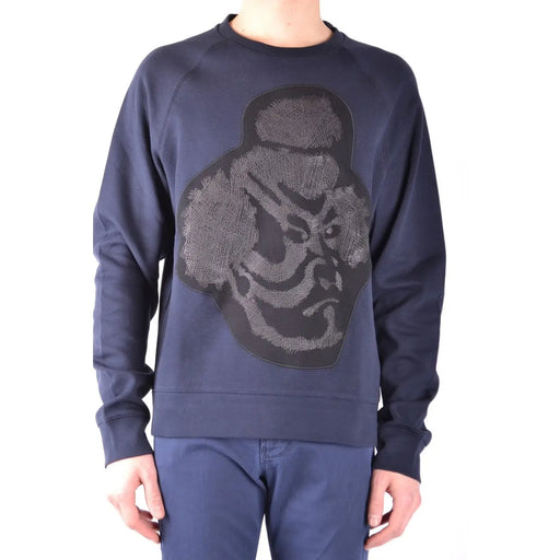 Paolo Pecora men sweatshirt navy blue cotton with textured dark gray embroidered face design on front