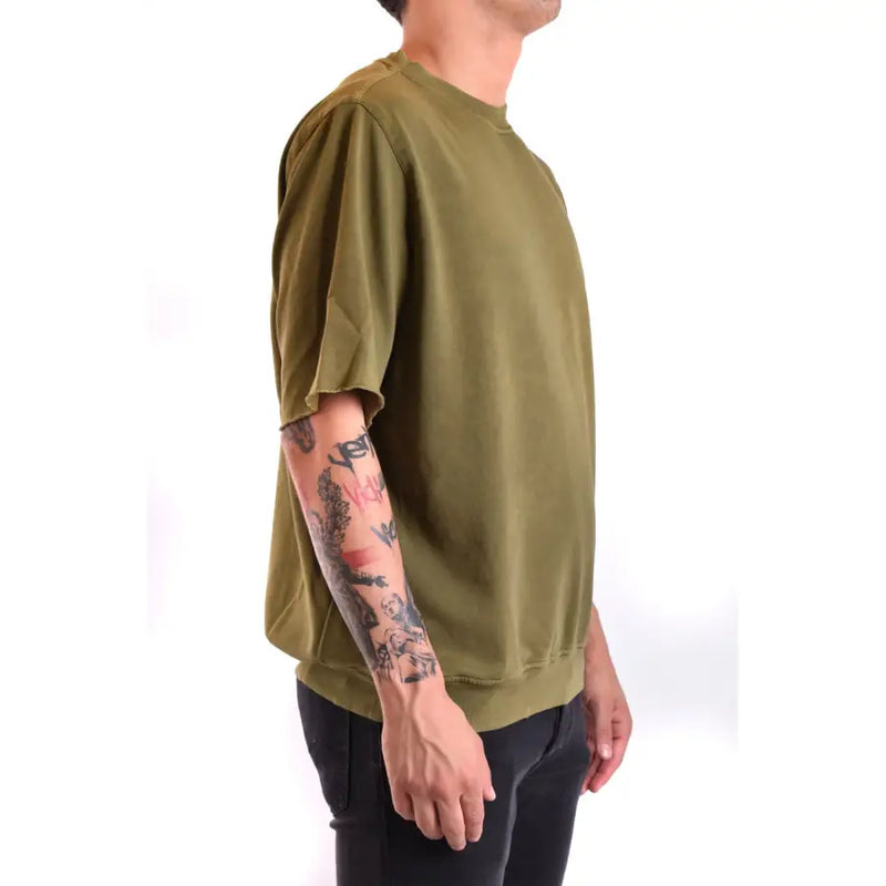 Paolo Pecora Männer t-shirt Übergroßes Sweatshirt in Olivgrün mit Rundhalsausschnitt, lockerer Passform und ausgefranstem Saum