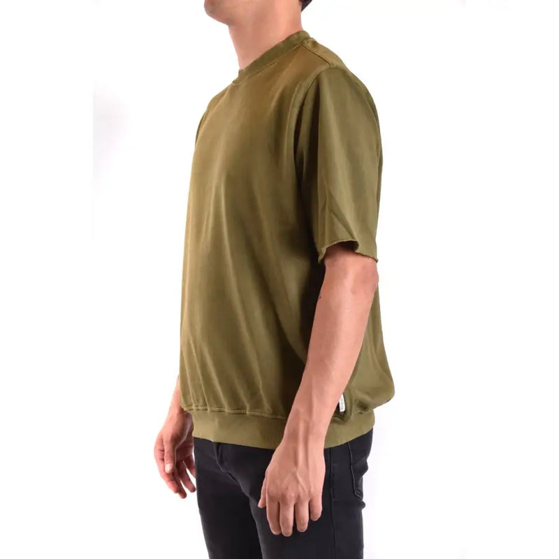 Olivgrünes Kurzarm-Rundhals-Shirt t-shirt mit lockerer Passform und geripptem Saum von Paolo Pecora Herren-T-Shirt