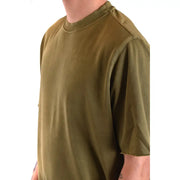 Paolo Pecora Herren olivgrün Kurzarm t-shirt mit geripptem Rundhalsausschnitt und offenem Saum aus Baumwollmischgewebe
